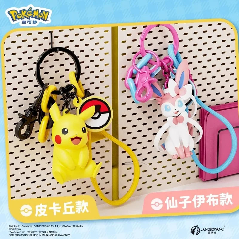 Genuine Pokemon Keychain Pikachu Gengar Sylveon, Anime Figure Keyring