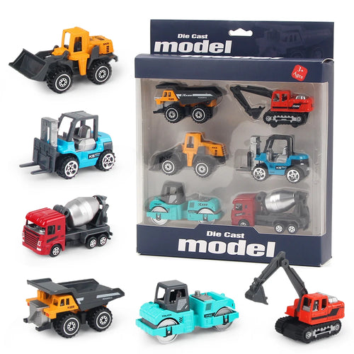 6pcs/set Alloy Engineering Truck Toy Car Classic Construction Model
