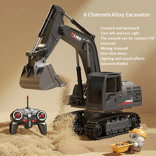 Alloy Remote Control Excavator Toy Car with Lights Sound Effect