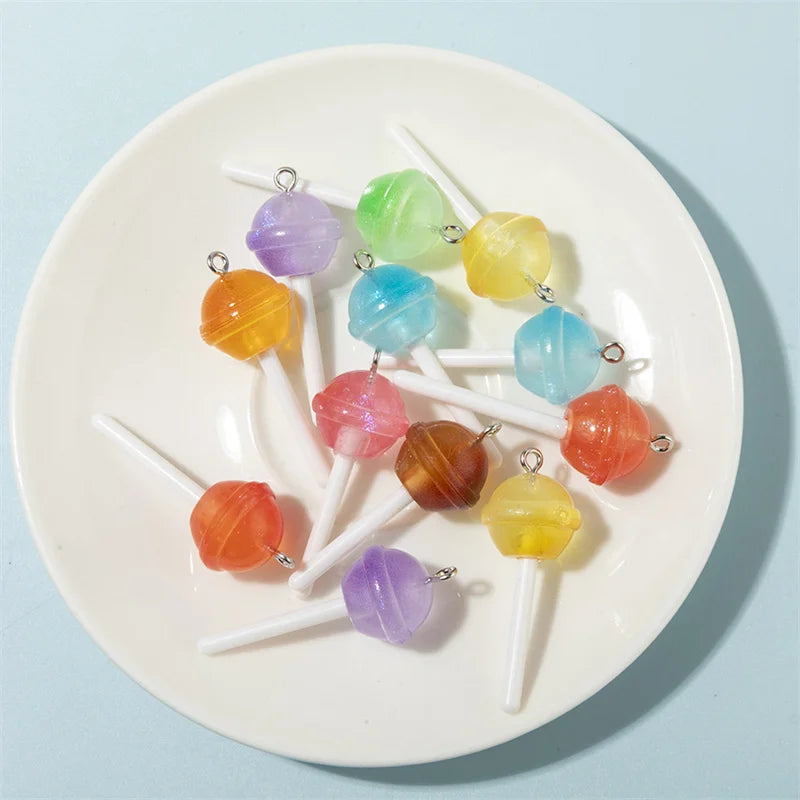10Pcs Colorful Sugar Candy lollipop Resin Charms Kawaii 3D Pendant