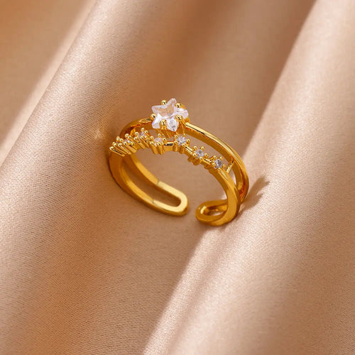 Zircon Geometric Heart Rings For Women Stainless Steel Gold Color