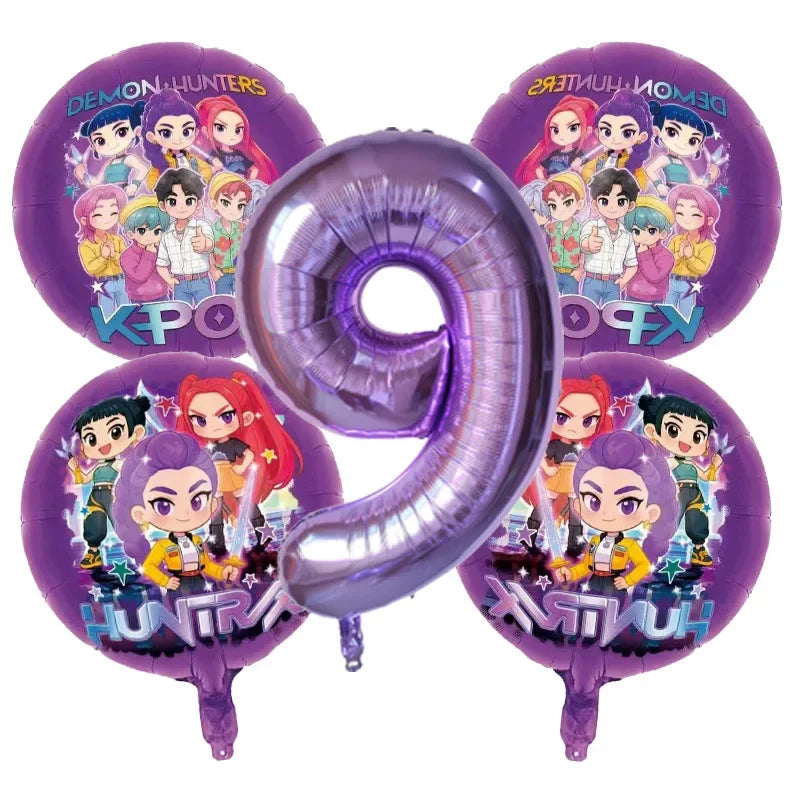 5pcs Kpop Demon Hunters Birthday Balloons Decoration Set Music Girl