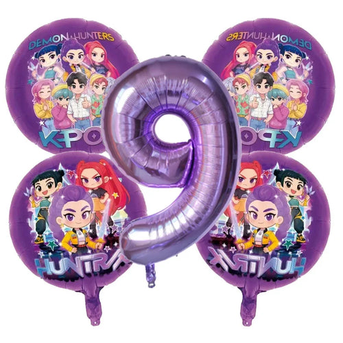 5pcs Kpop Demon Hunters Birthday Balloons Decoration Set Music Girl