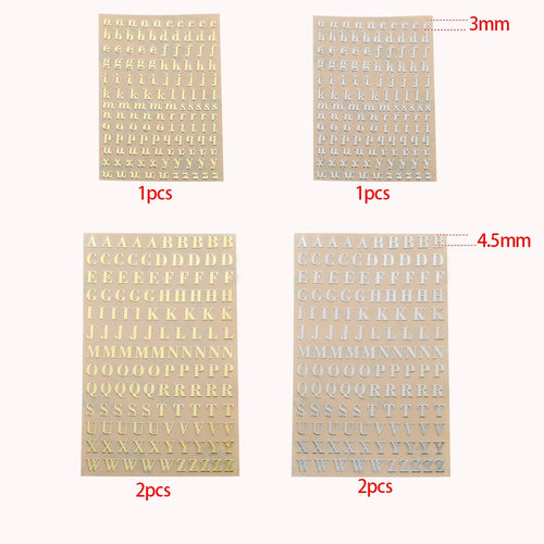 2-9mm Alphabet Letters Numbers Decor Stickers Gold Silver Epoxy Resin