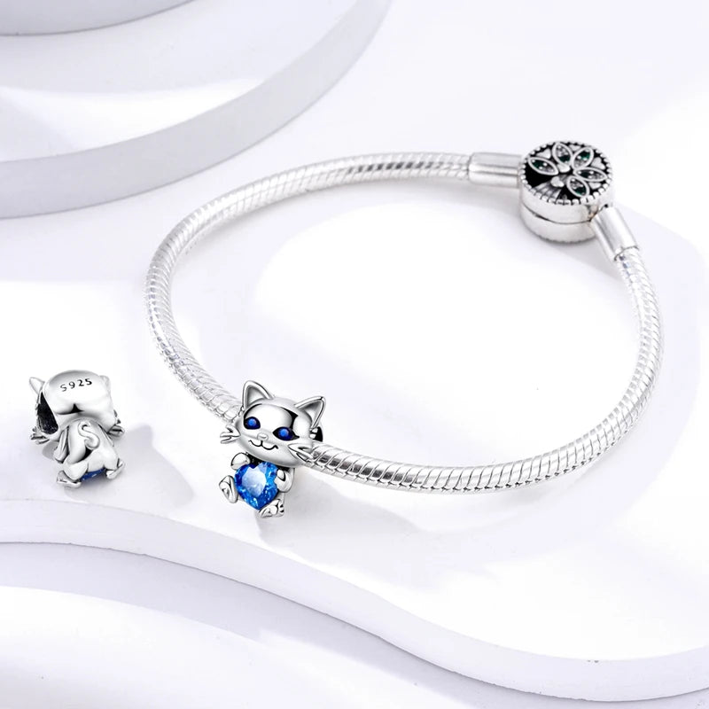 925 Silver Color Mushroom Owl Cat Bone Animal Charms Beads Fit Pandach