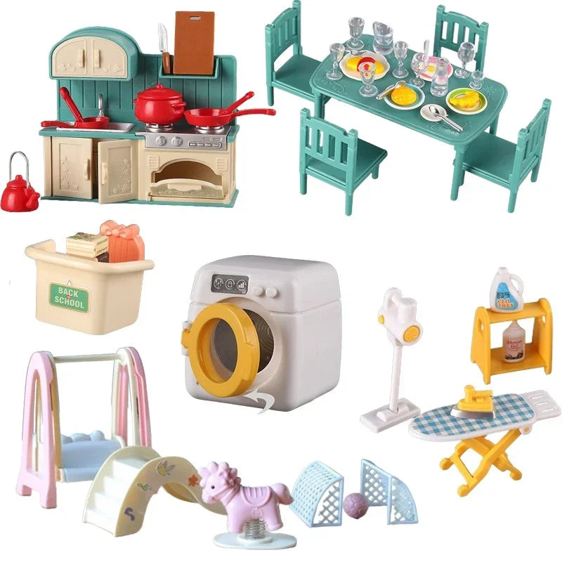1:12 Miniature Furniture Forest Family Kitchen Toy Dining Table