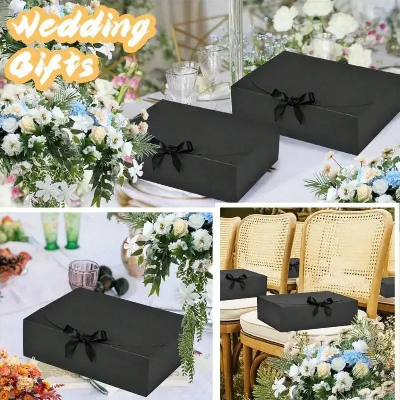 1/5pcs Black Gift Box With Lid, Deluxe Black Gift Box With Ribbon,