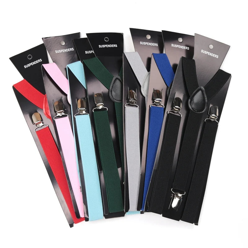 Solid Color Elastic Leather Suspenders Braces Men Women Black Blue Red