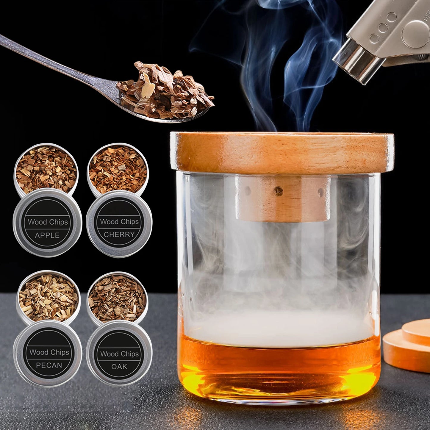 Glass Top Smoker Cocktail Smoker Kit With 4PCS Wood Chips Bartender