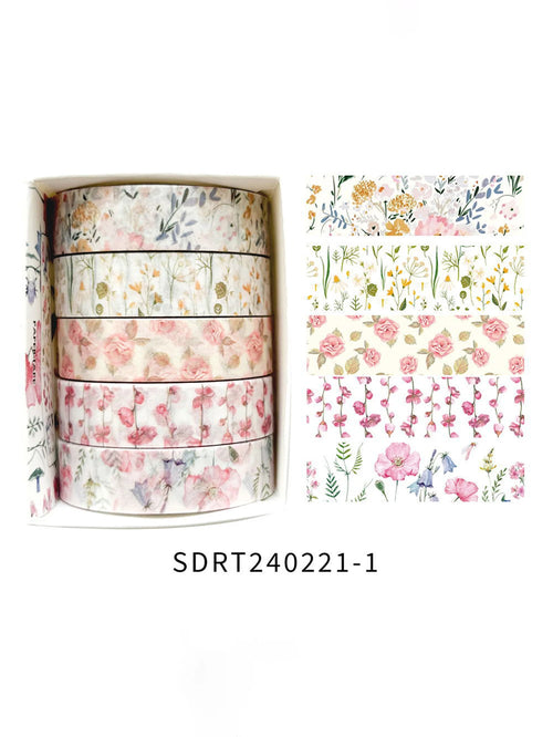 5 rolls of boxed romantic flower handbook tape, cute DIY fresh