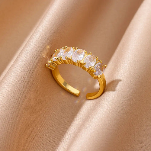 Zircon Geometric Heart Rings For Women Stainless Steel Gold Color