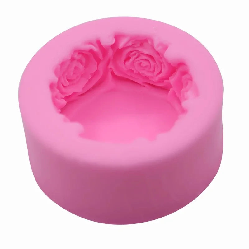 3D Round Rose Flowers Soap Mold Cylindrical Silicone Mold Candle Molds