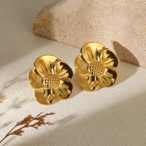 Geometric Flower Stainless Steel Earrings Women Sweet Sunflower Star