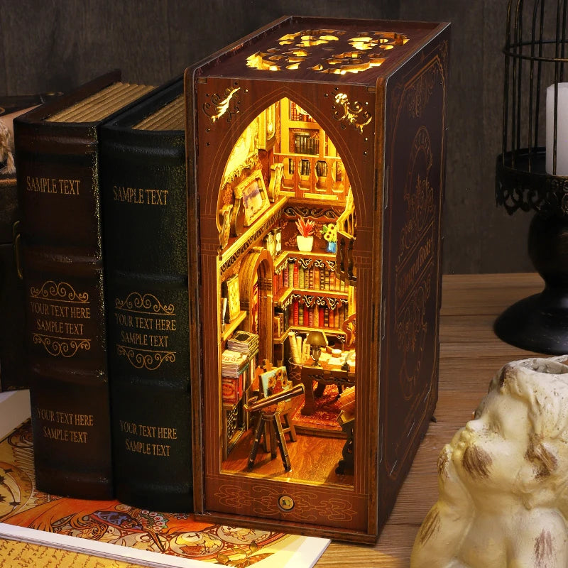DIY Book Nook Shelf Insert Kit 3D Wooden Puzzle Doll House Assembly