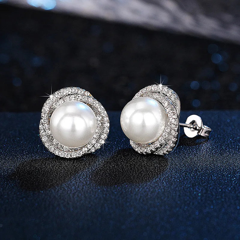 ZAKOL Shiny Imitation Pearl Stud Earrings Fashion Cross Design