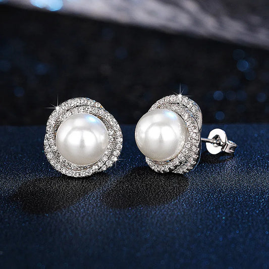 ZAKOL Shiny Imitation Pearl Stud Earrings Fashion Cross Design