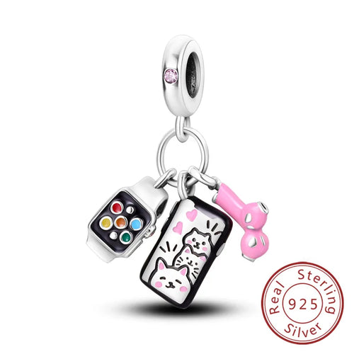 Fit Original 925 Sterling Silver Charms Beads Bow Perfume Bottle Pink