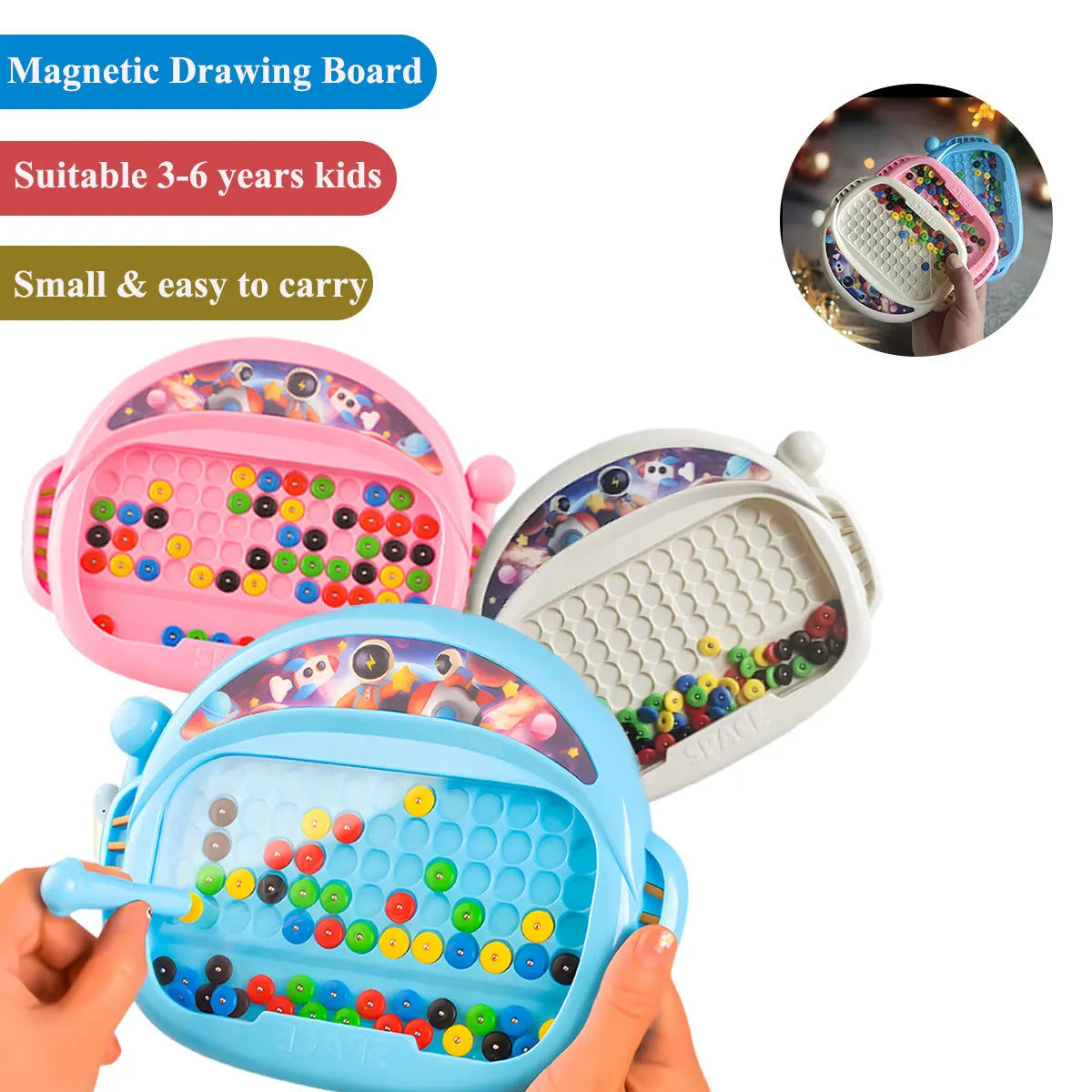 1 PCS Children's Magnetic Doodle Board with Pen & Beads Drawing Toy
