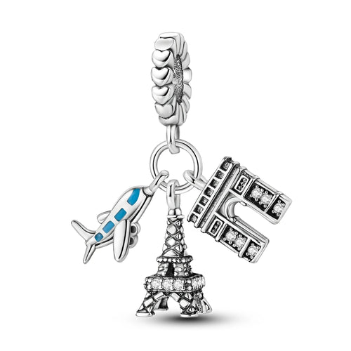 925 Silver Travel Airplane Passport Charms Beads Pendants Fit Original