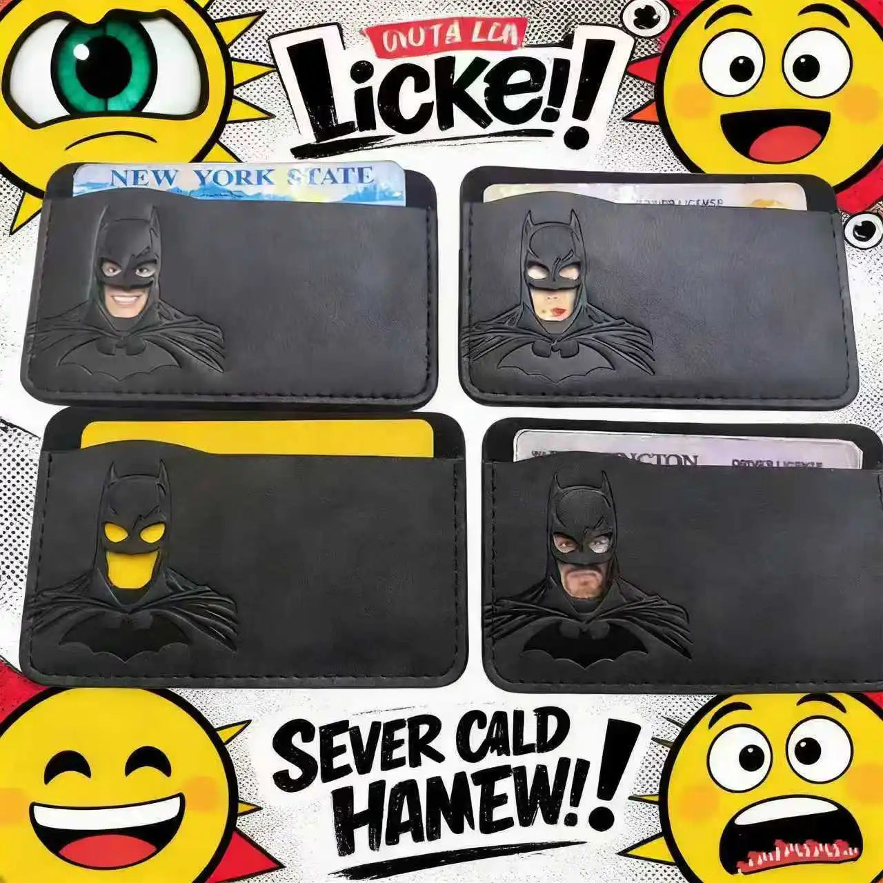 Personalized Leather ID Card Holder with Superhero Mask Design Great