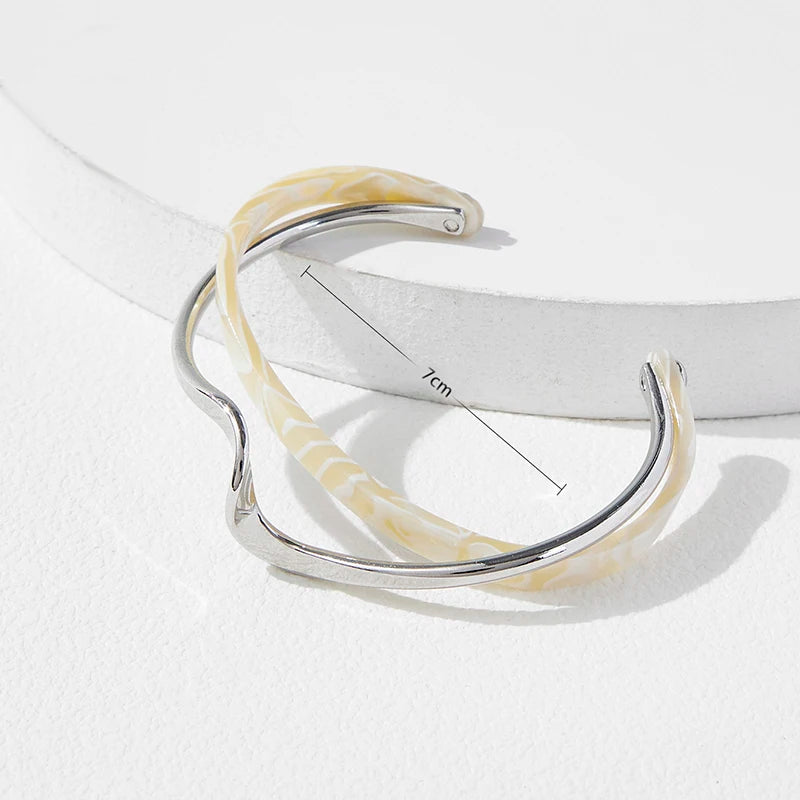 White Shellfish Bracelets Board Bend Metal Bangles Womens Hand