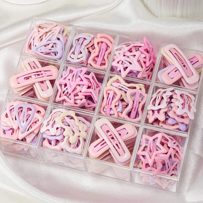 10/20/30pcs mixed pack of light pink heart-shaped and bow-shaped hair
