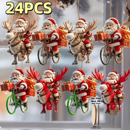 12-Piece Santa Claus Wooden Ornament Set - Perfect for Christmas Trees