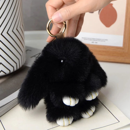 ZAKOL 15cm Fluffy Rabbit Fur Pompon Bunny Keychain Soft Cute Rabbit
