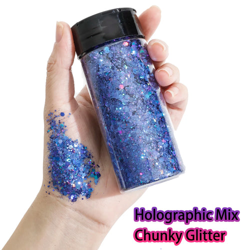 1Bottle Holographic Chunky Glitter 80g Craft Glitter Powder Mixed
