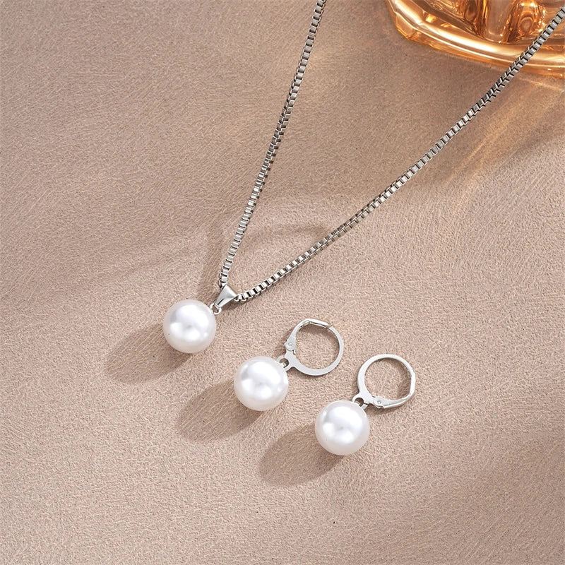 Fashion Elegant Imitation Pearl Pendant Jewelry Set for Women Vintage