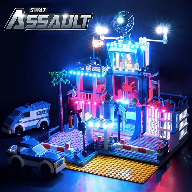 City police station building block group boy DIY car brick police