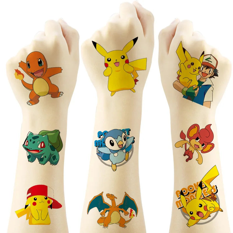 20Pcs Pokemon Tattoo Stickers Waterproof Cute Pikachu Sticker Funny
