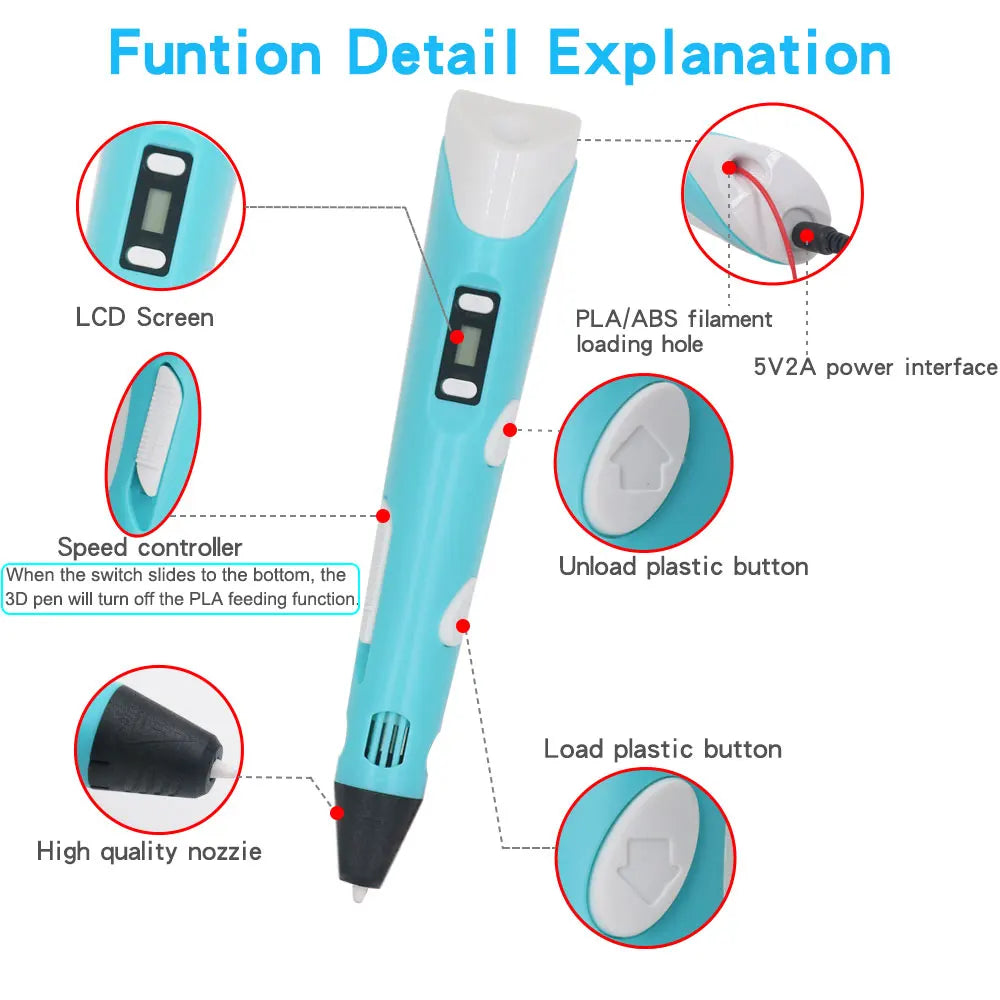 Children's 3D Pen 3D Drawing Printing Pen with LCD Screen Power