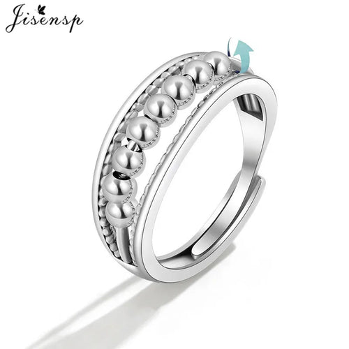 Simple Metal Beads Fidget Rotating Rings for Women Men Rotate Freely