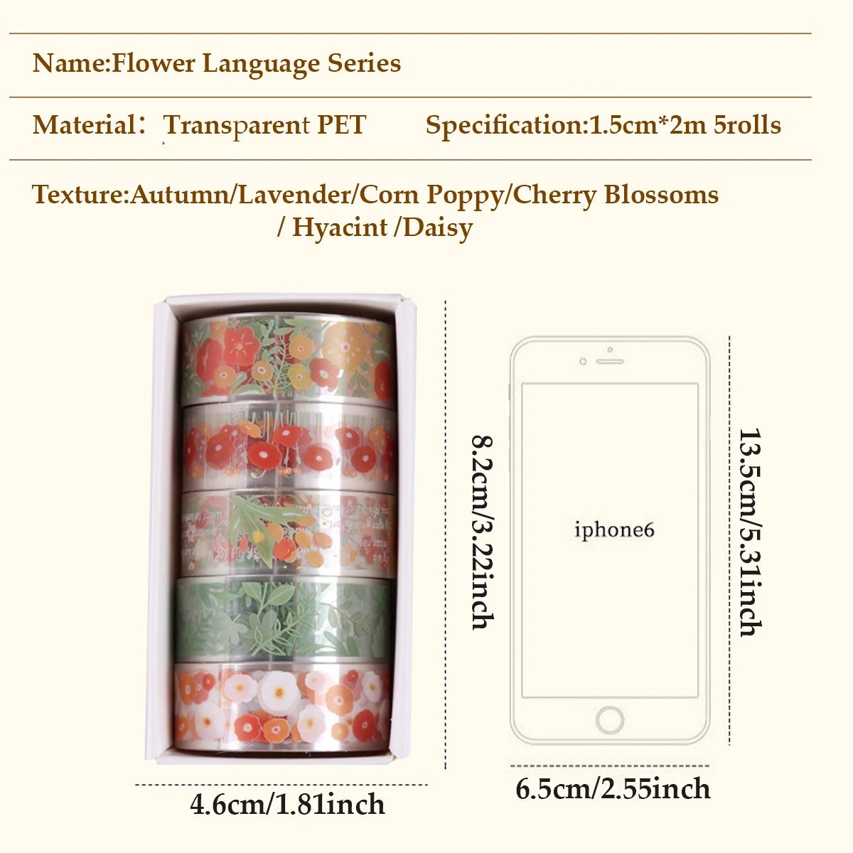 5-PCS boxed transparent pet flower language and paper tape diy