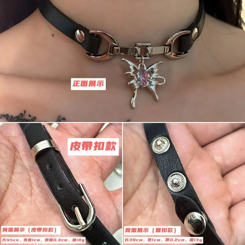 Y2K Charm PU Leather Sexy Choker Vintage Necklaces for Women Spice