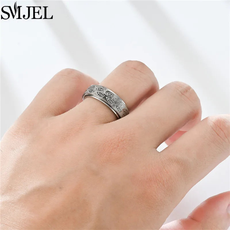 Vintage Carved Eyes Stainless Steel Rings 8mm Fashion Fidget Spinner