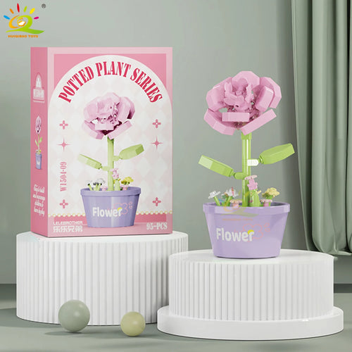 HUIQIBAO MOC Flower Succulent Potted Model Building Block DIY Eternal