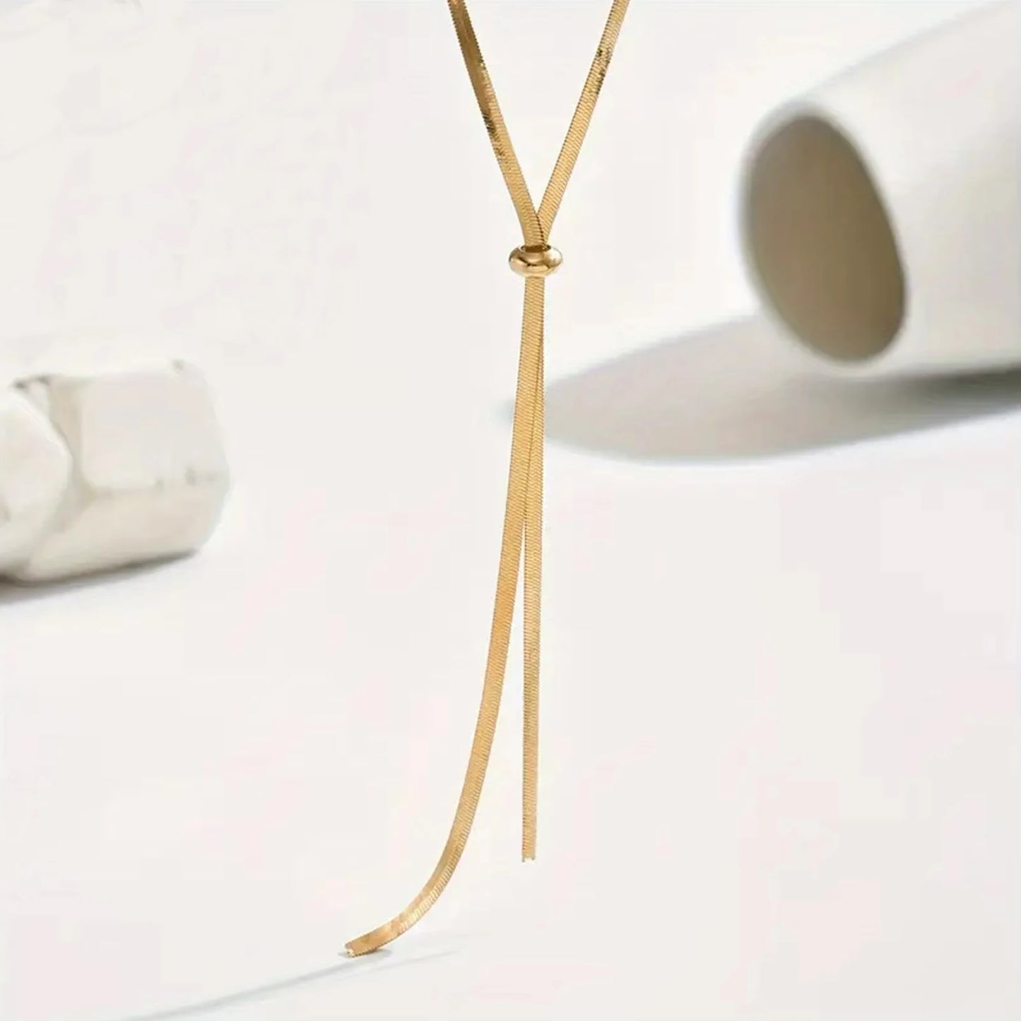 18K Gold Plated Adjustable Y Necklace Stainless Steel Tarnish Free