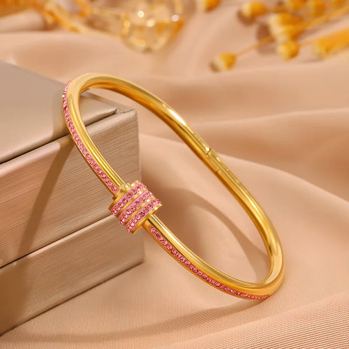 ZAKOL 5/1pcs Sparkling Zirconia Inlaid Stainless Steel Bracelet Set