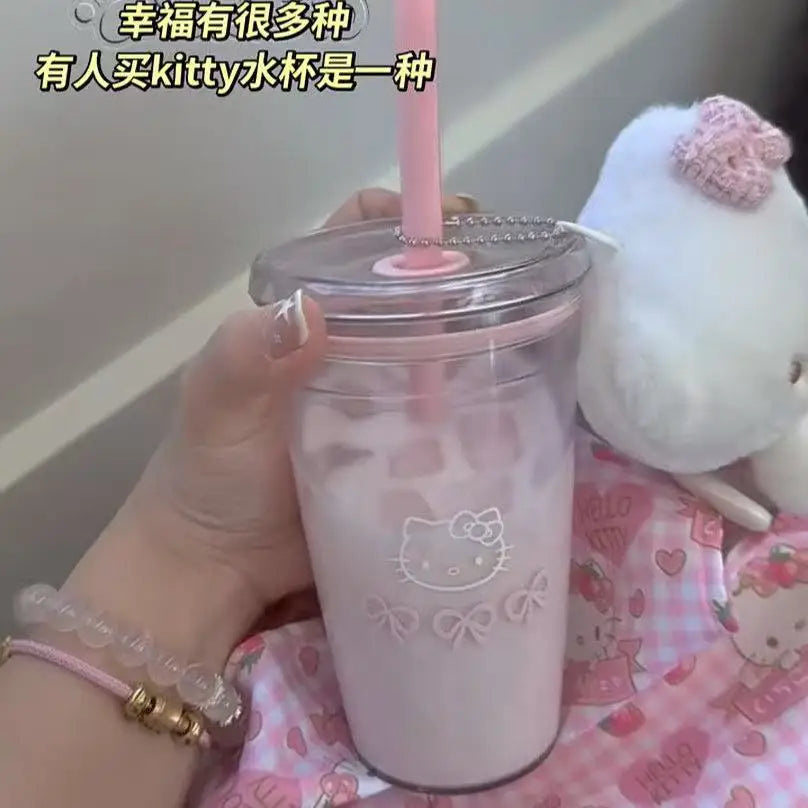 Sanrio Hello Kitty Pink Straw Cup Large-Capacity Transparent Plastic