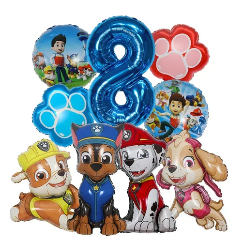9pcs Cartoon Paw Patrol Theme Foil Balloon Number Balloon Childrens