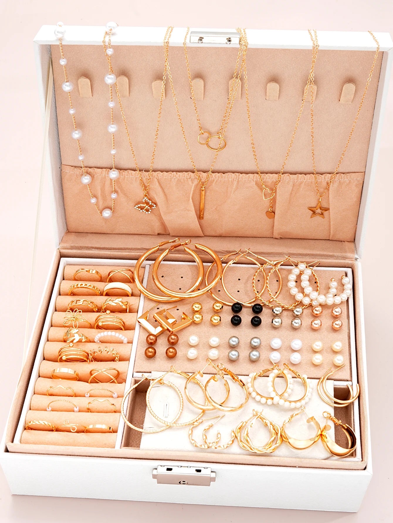 86pcs/Set Elegant Pearl Earrings Multi-Layered Necklace Ear Studs