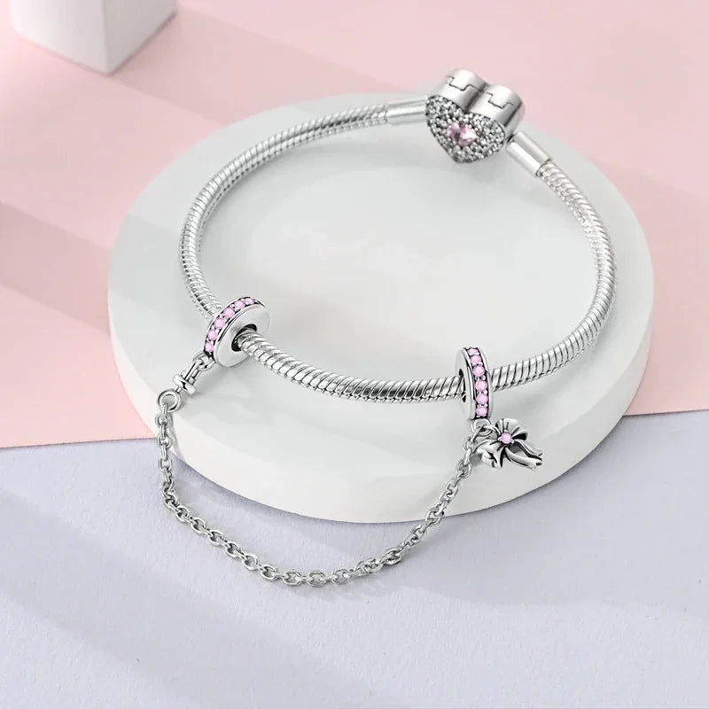 Fit Original 925 Sterling Silver Charms Beads Bow Perfume Bottle Pink