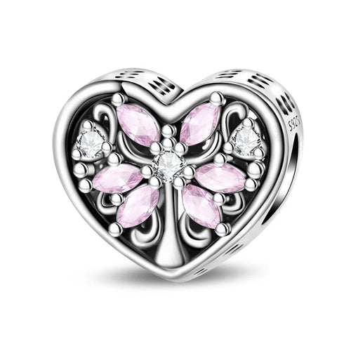 Classic Silver Plated Lotus Guardian Angel Heart-Shaped Zircon Charms