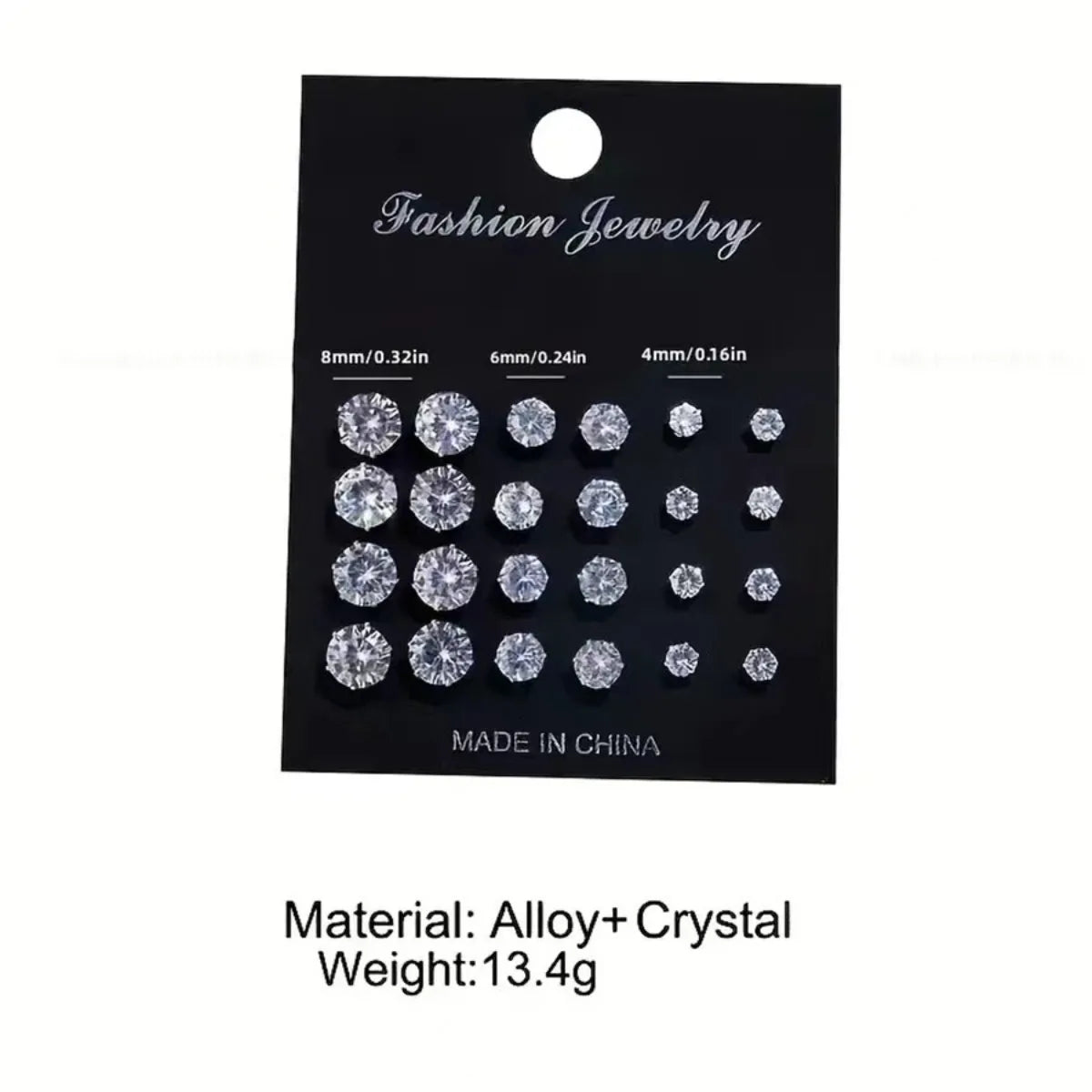 12 Pairs Set Stainless Steel Stud Earrings with Gemstone Buds Round