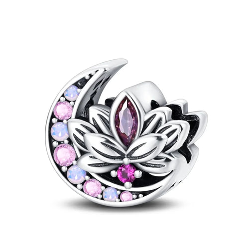 Classic Silver Plated Lotus Guardian Angel Heart-Shaped Zircon Charms