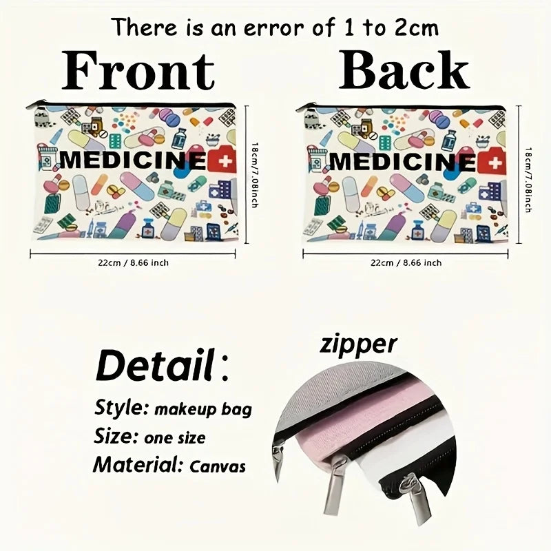 Medicine-Themed Cosmetic Travel Bag - Foldable Zippered Makeup