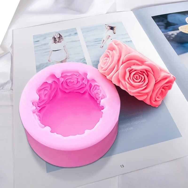 3D Round Rose Flowers Soap Mold Cylindrical Silicone Mold Candle Molds