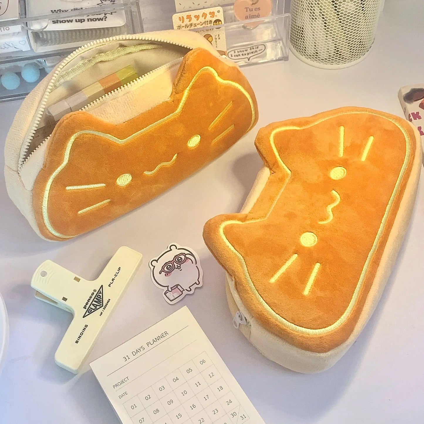 Ins Style Cartoon Pen Case Cute Caramel Cat Pen Bag Large Capacity